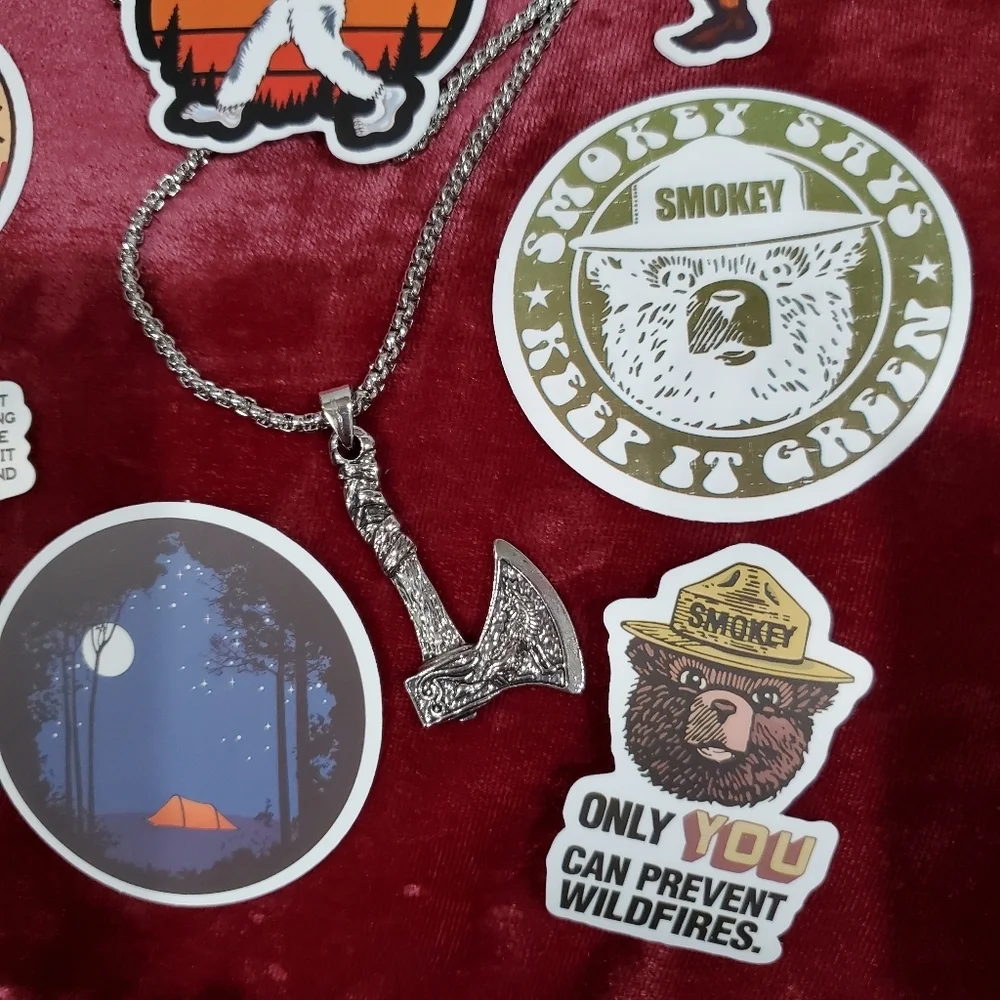 Tomahawk Wolf & Bird Necklace L👀K Plus Stickers Southwestern